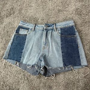 Mid/high rise denim shorts